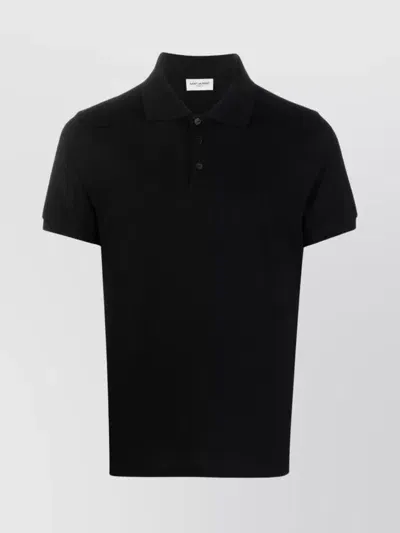 Saint Laurent Polo Shirt Cotton Ribbed Cuffs In Black