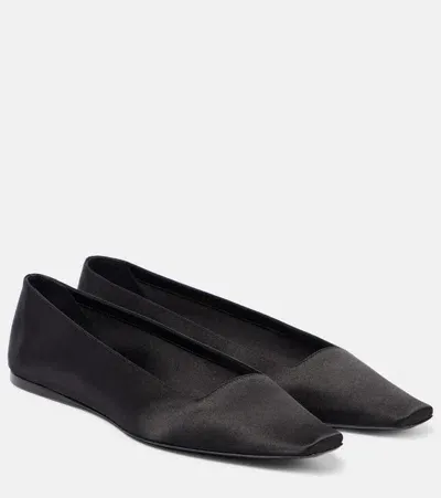 Saint Laurent Poppy Crêpe Satin Ballet Flats In Black