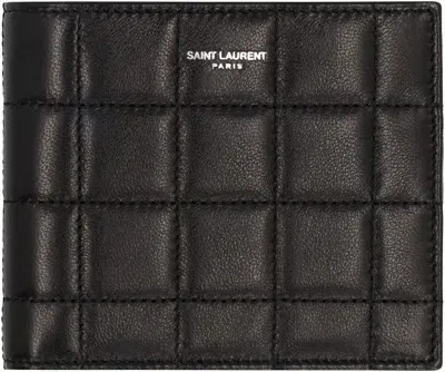 Saint Laurent Quilted Logo Wallet In Black