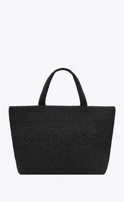 Saint Laurent Raffia Shoulder Bag In Black