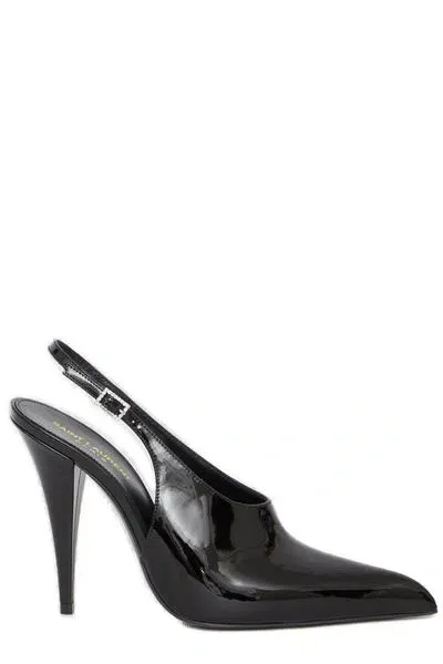 Saint Laurent Raven Pointed-toe Slingback Pumps In Black