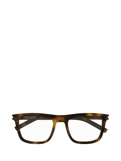 Saint Laurent Rectangular Frame Glasses In 002 Havana Havana Transpa