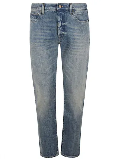 Saint Laurent Relaxed Mid Waist Jeans In Osaka Medium Blue