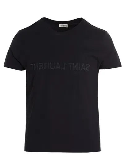 Saint Laurent Reversed Logo Short-sleeved T-shirt In Blue