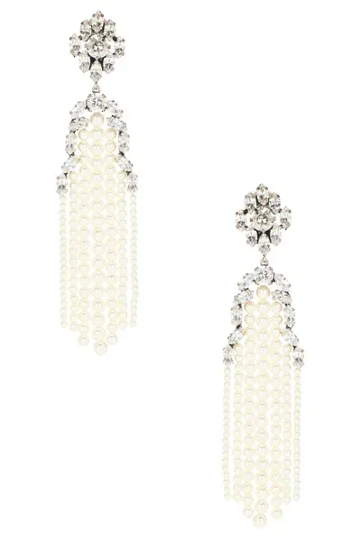 Saint Laurent Rhinestone & Pearl Chandelier Earrings In Cream & Silver Shade