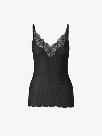 Saint Laurent Ribbed Lace Top In Black