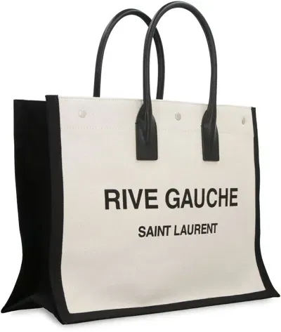 Saint Laurent Rive Gauche Canvas Tote Bag In Beige