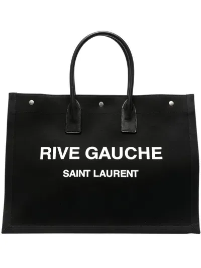 Saint Laurent Rive Gauche Large Tote Bag In Nero/bianco/nero/ner