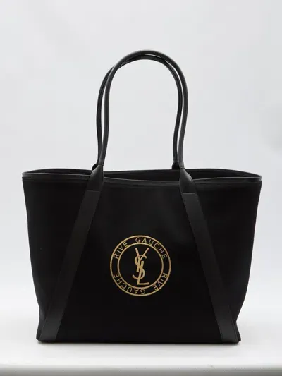 Saint Laurent Rive Gauche Tote Bag In Blackbeigenero