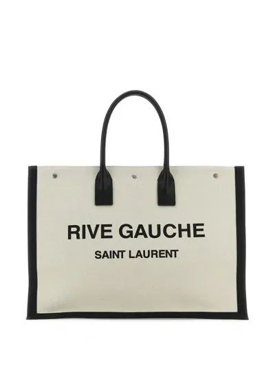 Saint Laurent Rive Gauche Tote Bag In Greggio/nero/nero/ne