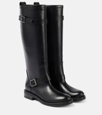 Saint Laurent River Leather Knee-high Biker Boots In Black