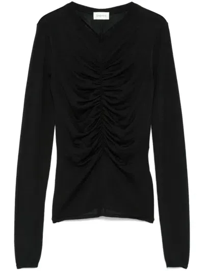 Saint Laurent Ruched Sweater In Black  