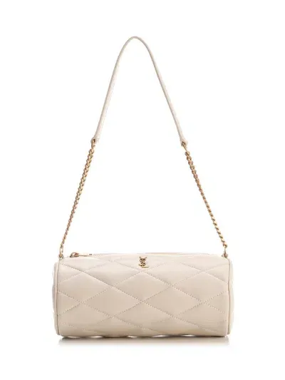 Saint Laurent Sade Logo Plaque Mini Tube Bag In Beige