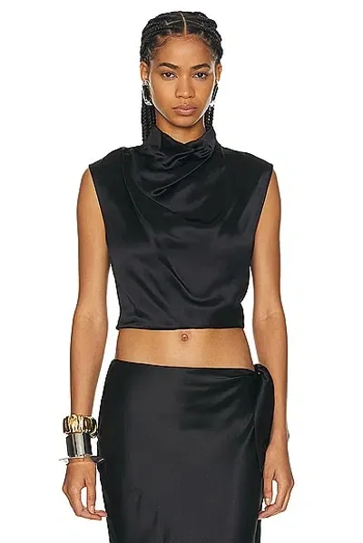 Saint Laurent Satin Halter Tank Top In Noir