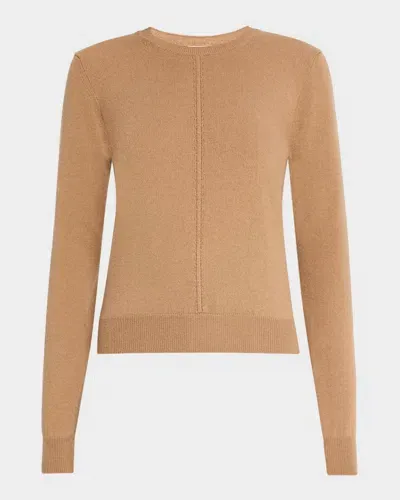 Saint Laurent Seamed Crewneck Cashmere Sweater In Camel