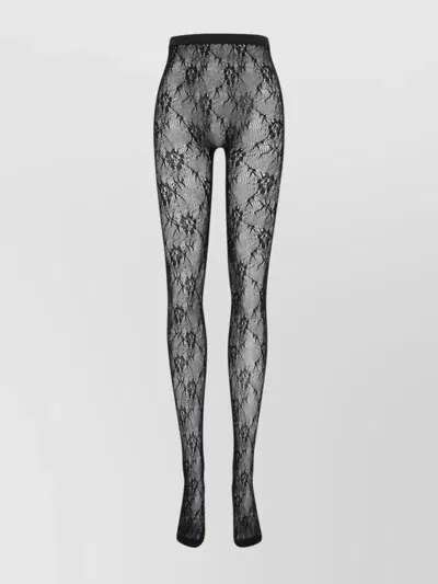 Saint Laurent Sheer Floral Lace High Waist Tights In Nero