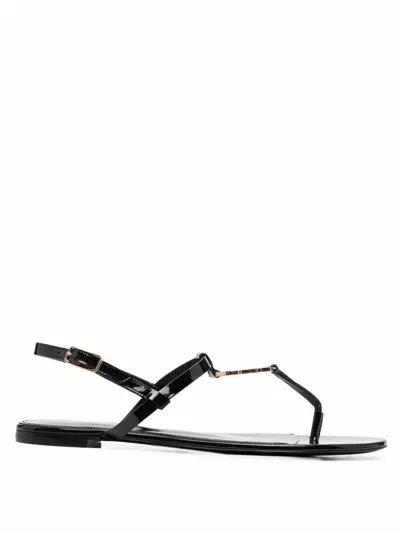 Saint Laurent Cassandra Flat Sandals In Navy