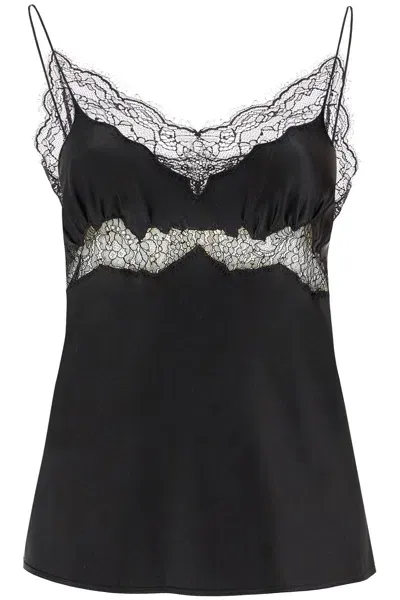 Saint Laurent Silk And Lace Top Set In Black