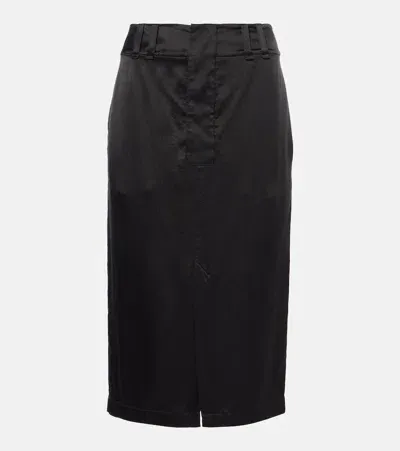 Saint Laurent Silk Midi Skirt In Black