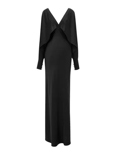 Saint Laurent Silk Satin Bat Sleeve Dress In Black