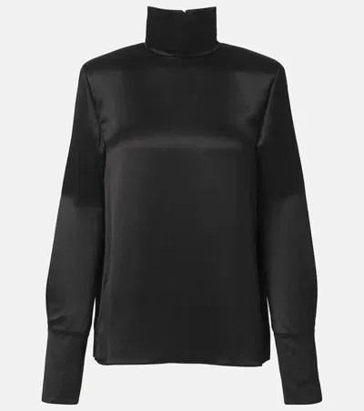 Saint Laurent Silk Satin Blouse In Black