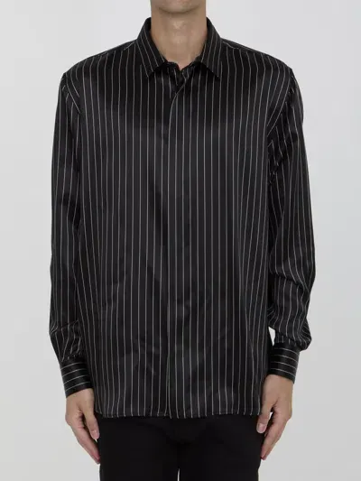 Saint Laurent Silk Satin Shirt In Black