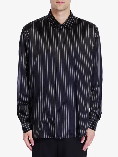 Saint Laurent Pinstriped Silk-georgette Shirt In Black