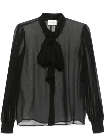 Saint Laurent Silk Sheer Shirt With Lavallière-neck In 黑色