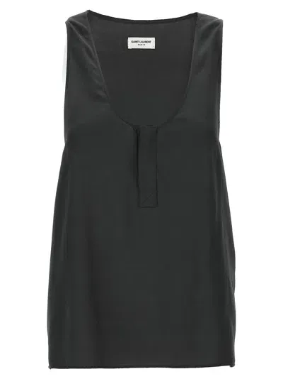 Saint Laurent Silk Tank Top Tops In Gray