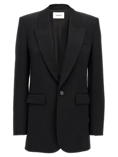 Saint Laurent Single Breasted Wool Blazer In Black