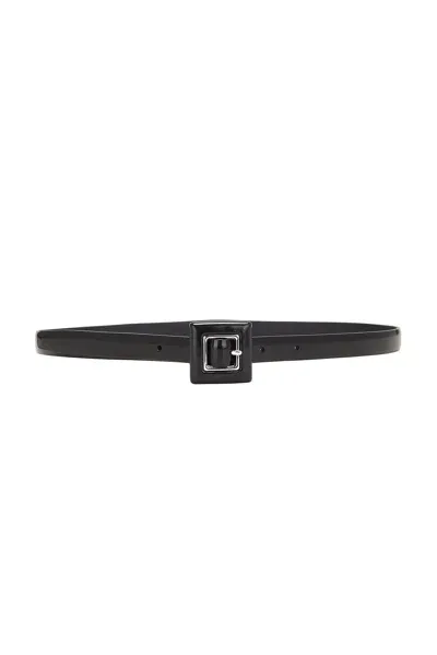 Saint Laurent Skinny Brushed Leather Belt In Nero