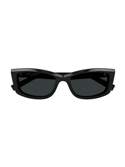 Saint Laurent Eyewear Rectangle Frame Sunglasses In Shiny Solid Black