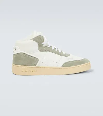 Saint Laurent Sl/80 High-top Leather And Suede Sneakers In White