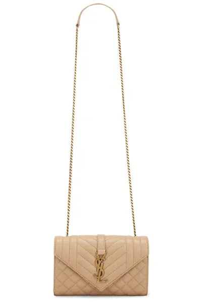 Saint Laurent Small Envelope Shoulder Bag In Dark Toffee