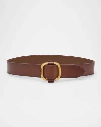 Saint Laurent Smooth Leather Belt With Oval Buckle In Dark Brown Choco