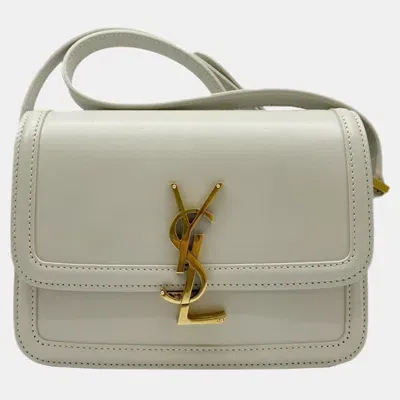 Pre-owned Saint Laurent Solferino Small Light Green Calf Leather Shoulder Bag In White