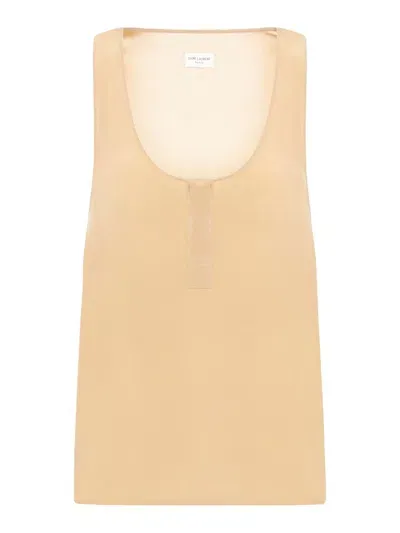 Saint Laurent Straight Hem Sleeveless Top In Beige