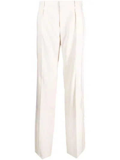 Saint Laurent Straight-leg Silk Trousers In Neutrals