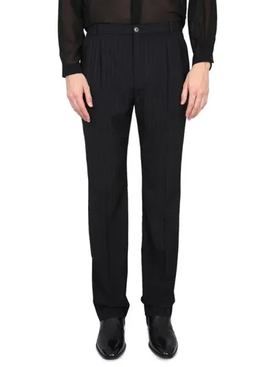 Saint Laurent Striped Straight Leg Pants In Black