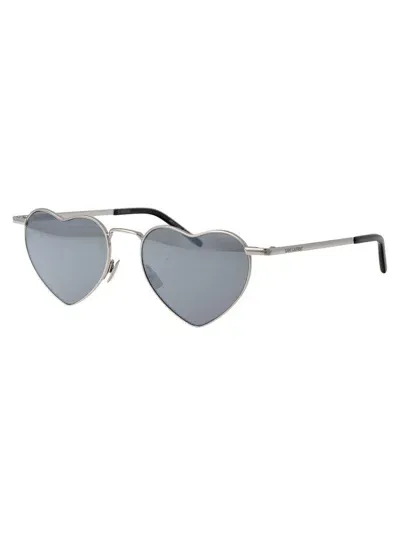 Saint Laurent Sunglasses In 014 Silver Silver Silver