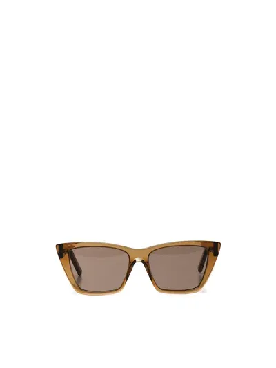 Saint Laurent Sunglasses With Cat-eye Frame In Nylon In Brown