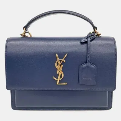 Pre-owned Saint Laurent Sunset Satchel Medium Bag In Navy Blue