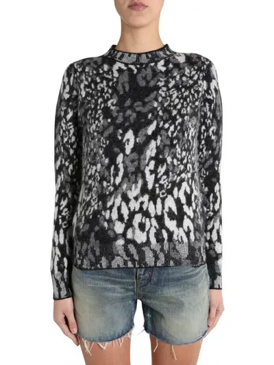 Saint Laurent Leopard Intarsia Sweater In Black