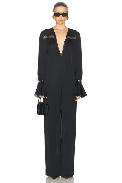 Saint Laurent Tie Front Long Jumpsuit In Noir