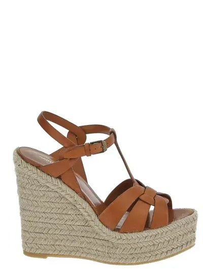 Saint Laurent Tribute Espadrilles Wedge In Marrone