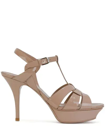 Saint Laurent Tribute Patent Leather Sandals In White