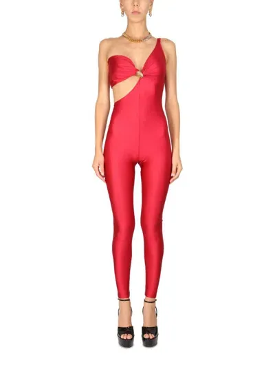 Saint Laurent V-neck Jumpsuit In Red