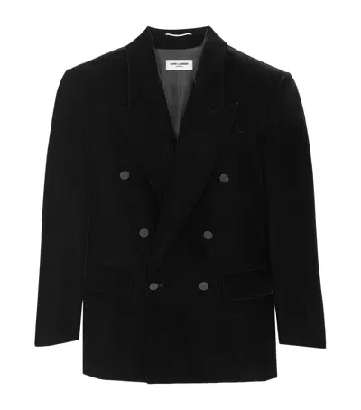 Saint Laurent Velvet Double-breasted Blazer In Black