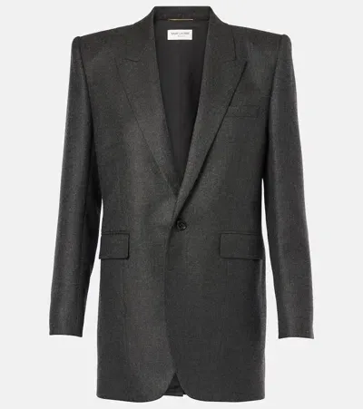 Saint Laurent Veste Cashmere Blazer In Grey