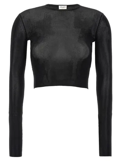 Saint Laurent Viscose Crop Top In Black